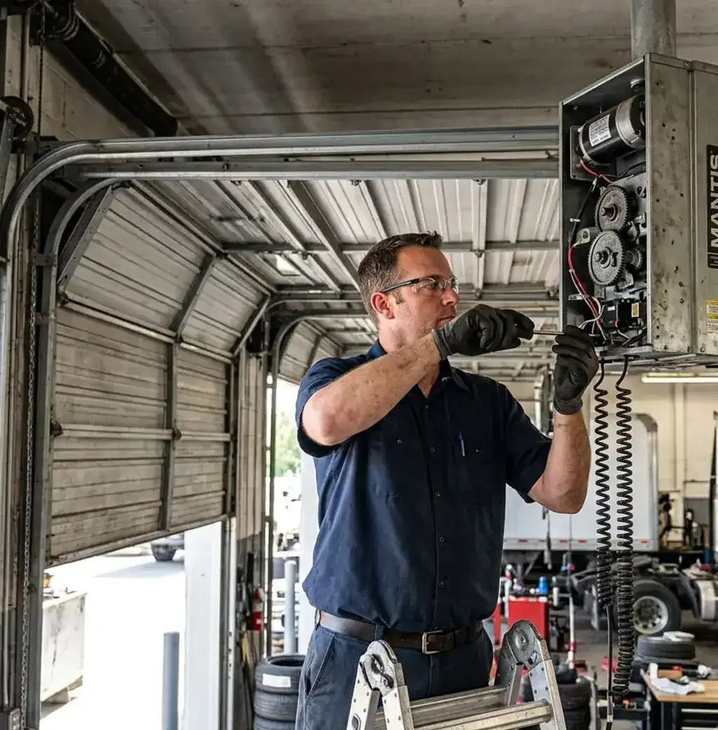 Commercial building loading area with garage door bays in Nashville, TN needing opener repair