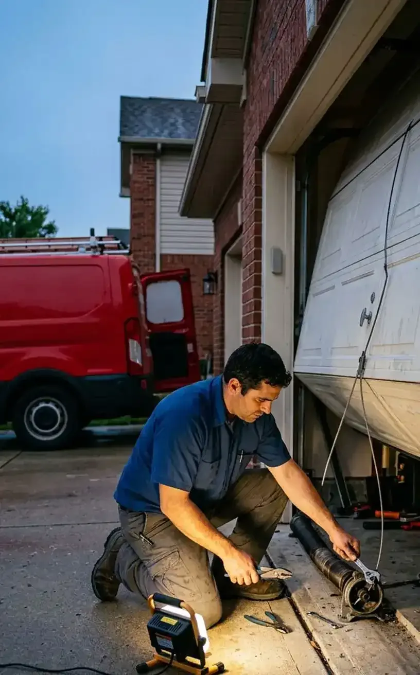 Technician responding to an emergency garage door call in Nashville, TN