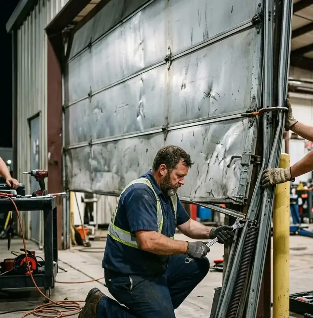 Emergency garage door repair Murfreesboro, TN — damaged rusted garage door needing urgent attention