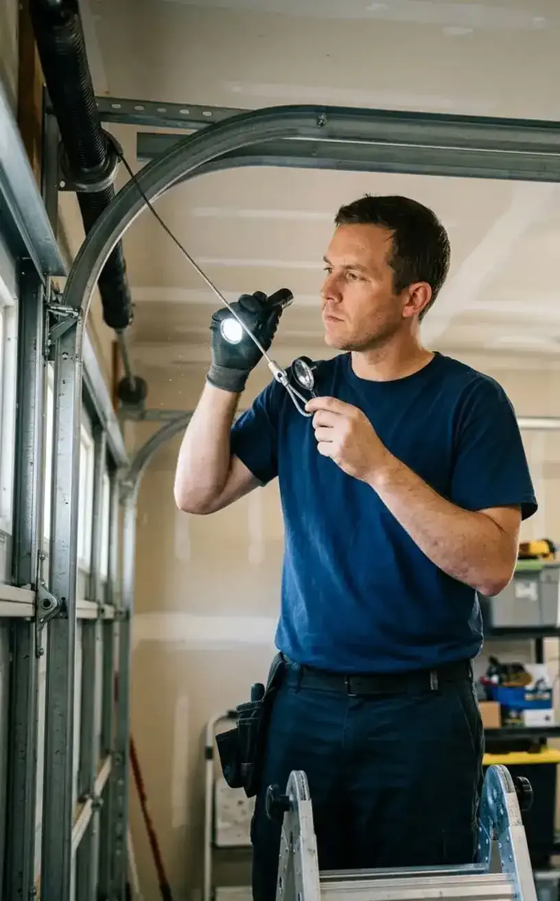 Garage door maintenance Nashville, TN — residential garage door being inspected