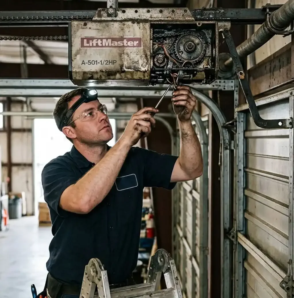 Garage door opener installation Nashville, TN — garage door with older opener system