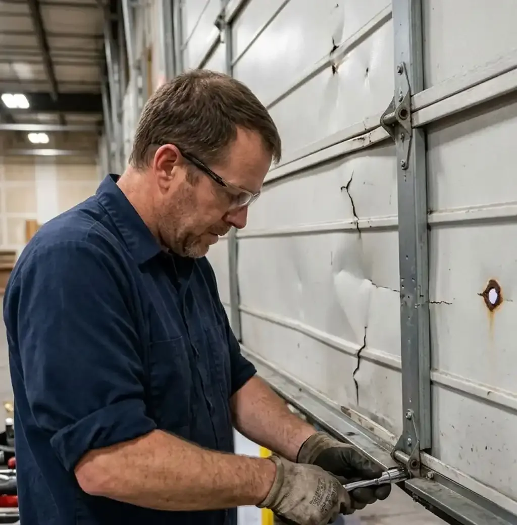 Garage door panel replacement Franklin, TN — damaged garage door panel section