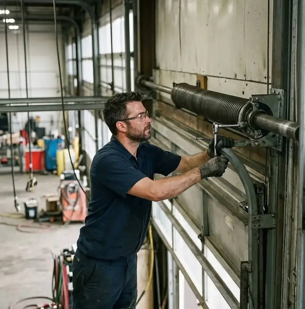 Garage door spring repair Franklin, TN — garage door with a visibly broken spring above the opening