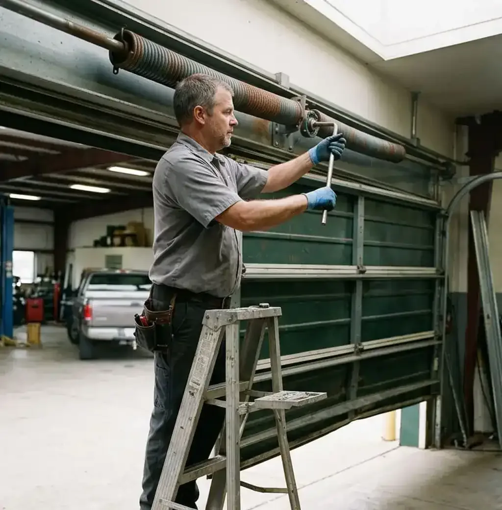 Garage door spring replacement Nashville, TN — worn garage door spring showing wear