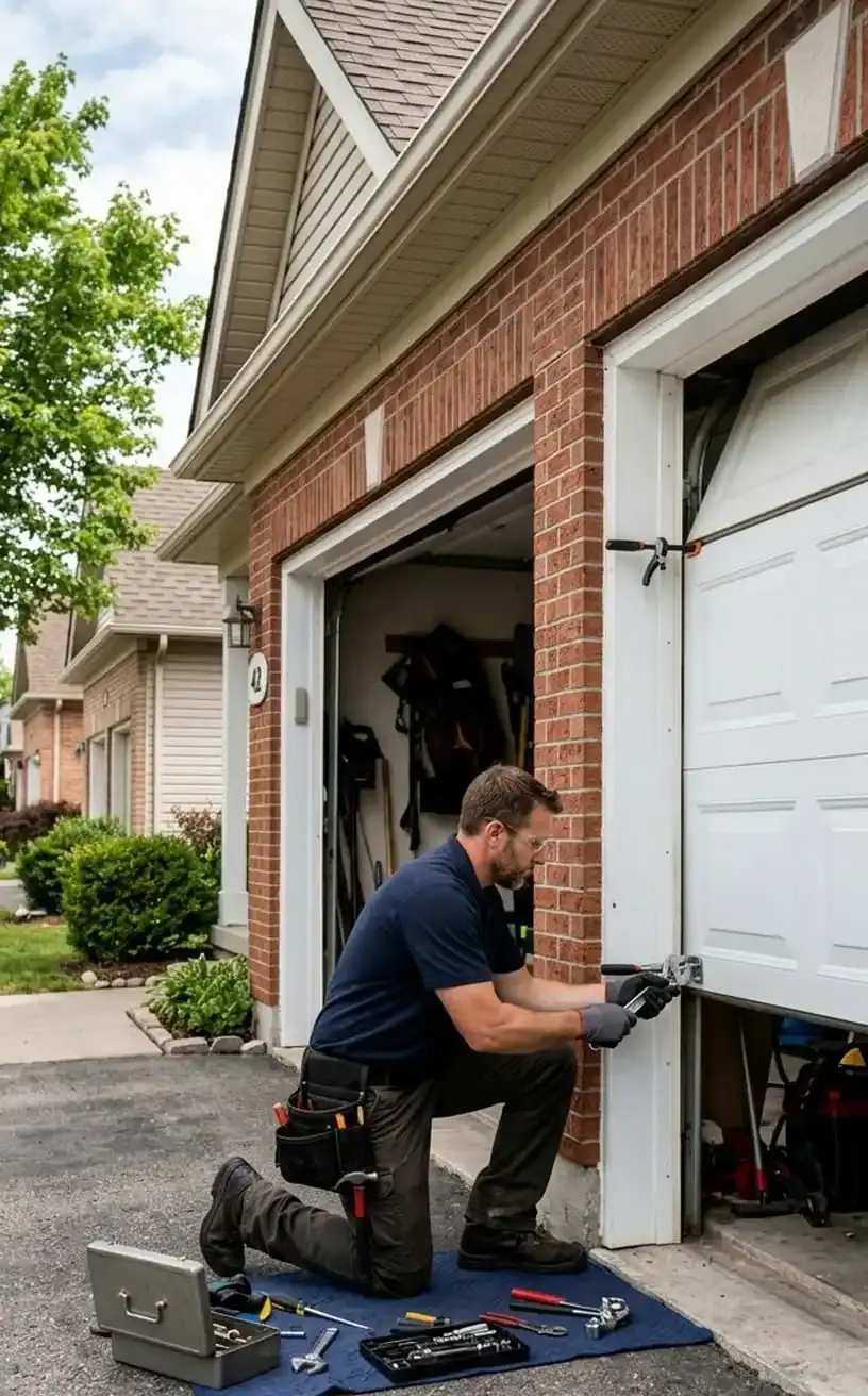 Same day garage door repair Franklin, TN — technician diagnosing a garage door issue