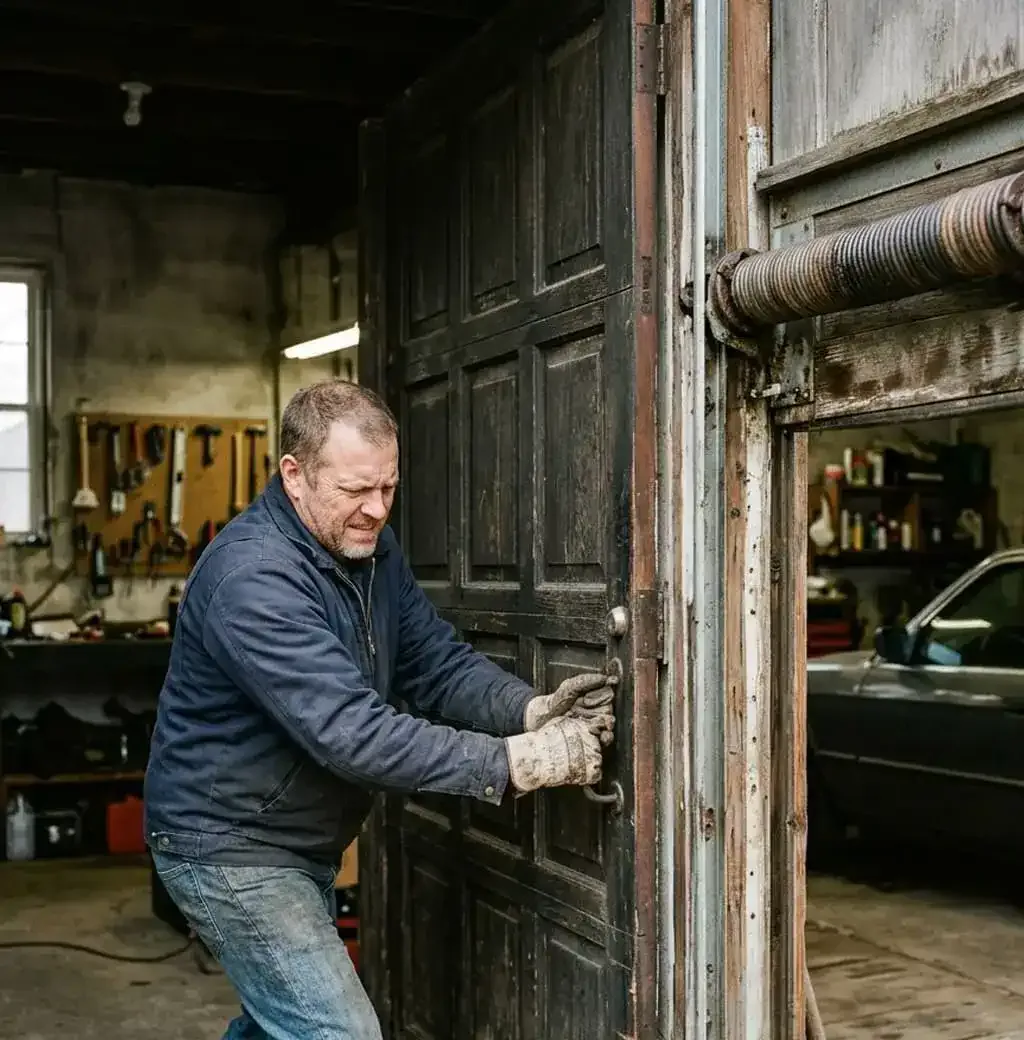 Garage door spring repair Murfreesboro, TN — garage door with uneven lift needing spring inspection