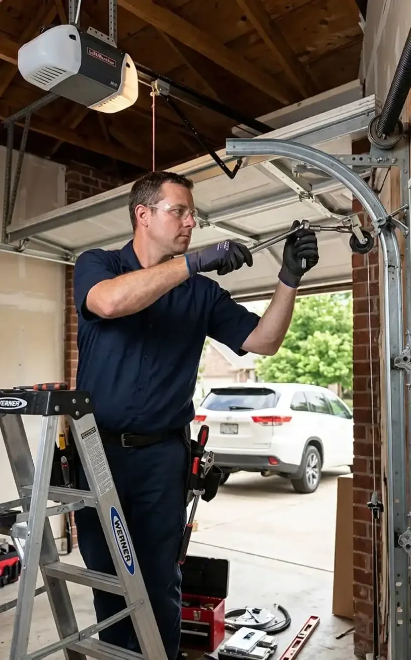 Garage door repair Franklin, TN — garage door rollers and track hardware close-up